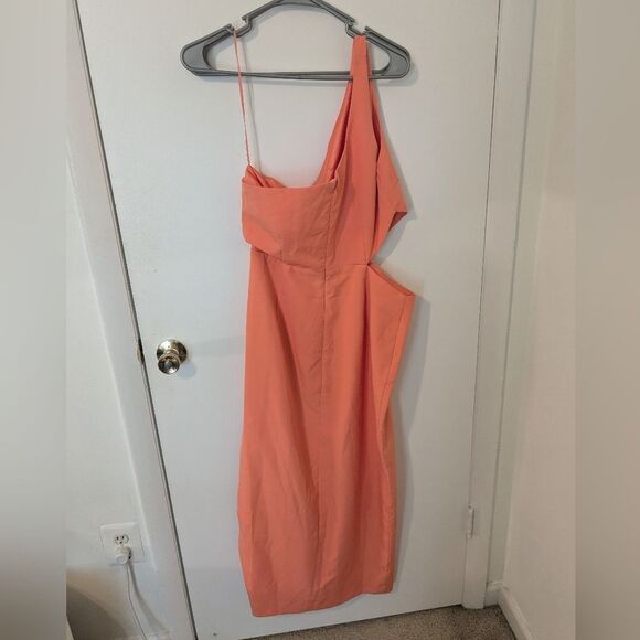 🍊 MSRP $119 Bardot Dress 'JENNA' in Peach Midi Size US 8 / Large - Picture 6 of 8